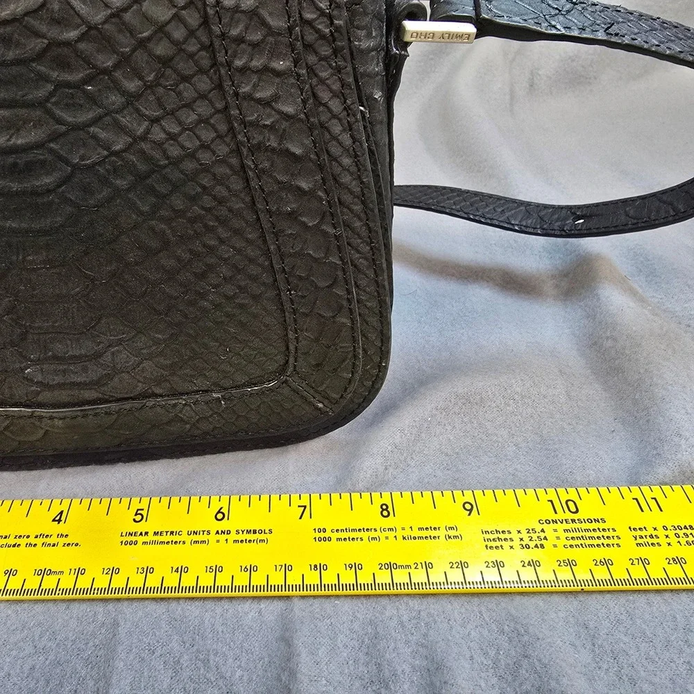 Emily Cho New York Black‎ Python Embossed Leather Crossbody Bag Silver Hardware